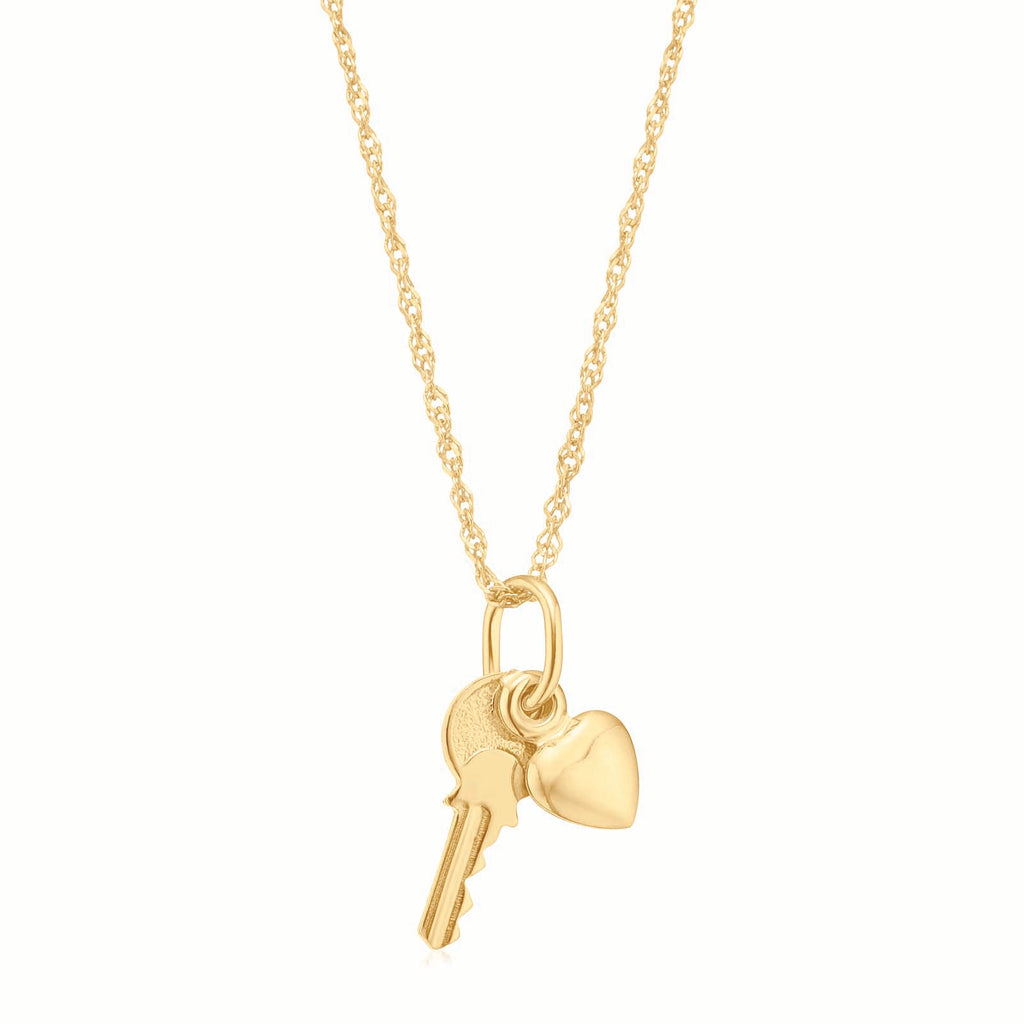 9ct Yellow Gold & Silver-filled 45 CM Key Heart Necklace