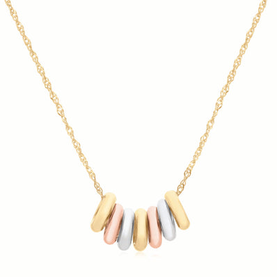9ct Three Tone Gold & Silver-filled 45cm 7 Rings Necklace
