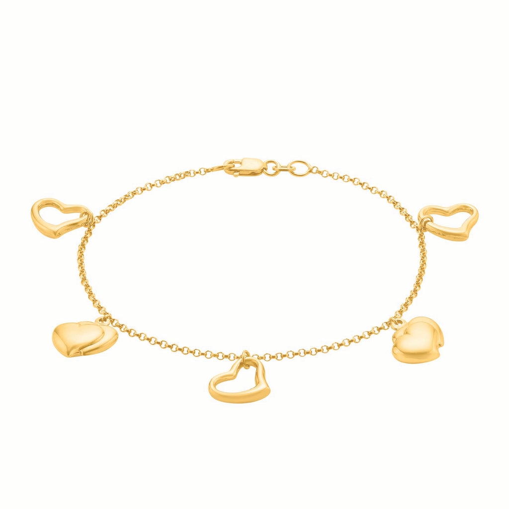 9ct Yellow Gold & Silver Filled Heart Charm Bracelet