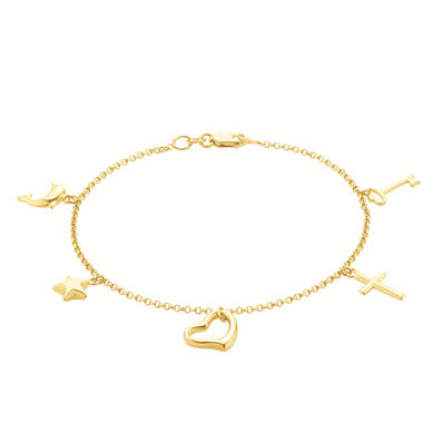 9ct Yellow Gold & Silver-filled 19 CM Cross Heart Star Bracelet