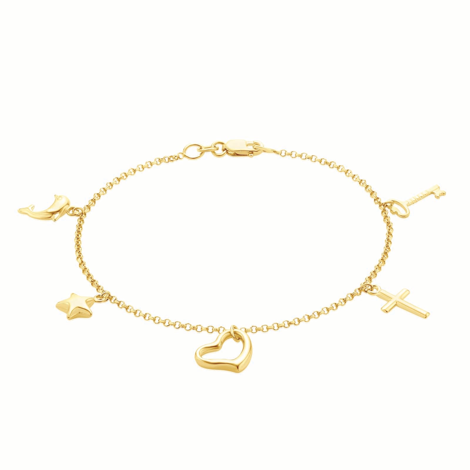 9ct Yellow Gold Silver Filled 19cm Cross Heart Star Bracelet