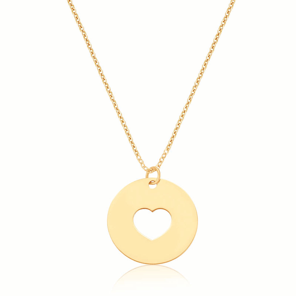 9ct Yellow Gold 42cm Circle Heart Cutout Necklace