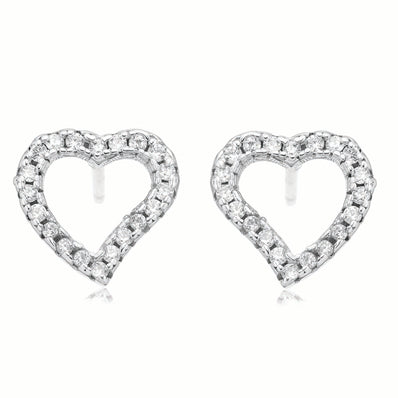 Sterling Silver White Cubic Zirconia Heart Stud Earrings