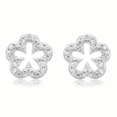 Sterling Silver White Cubic Zirconia Flower Stud Earrings