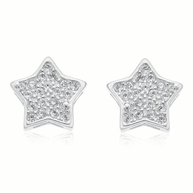 Sterling Silver White Cubic Zirconia Star Stud Earrings