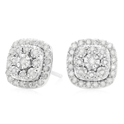 Sterling Silver Round Brilliant Cut 1/2 CARAT tw of Diamonds Stud Earrings