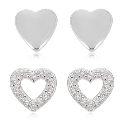 Sterling Silver Cubic Zirconia Heart Box Set Earrings