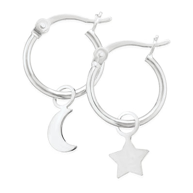 Sterling Silver Moon & Star  Hoop Earrings