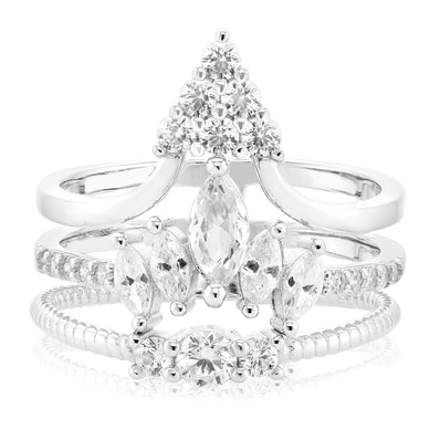 Sterling Silver  Cubic Zirconia Three Stackable Ring