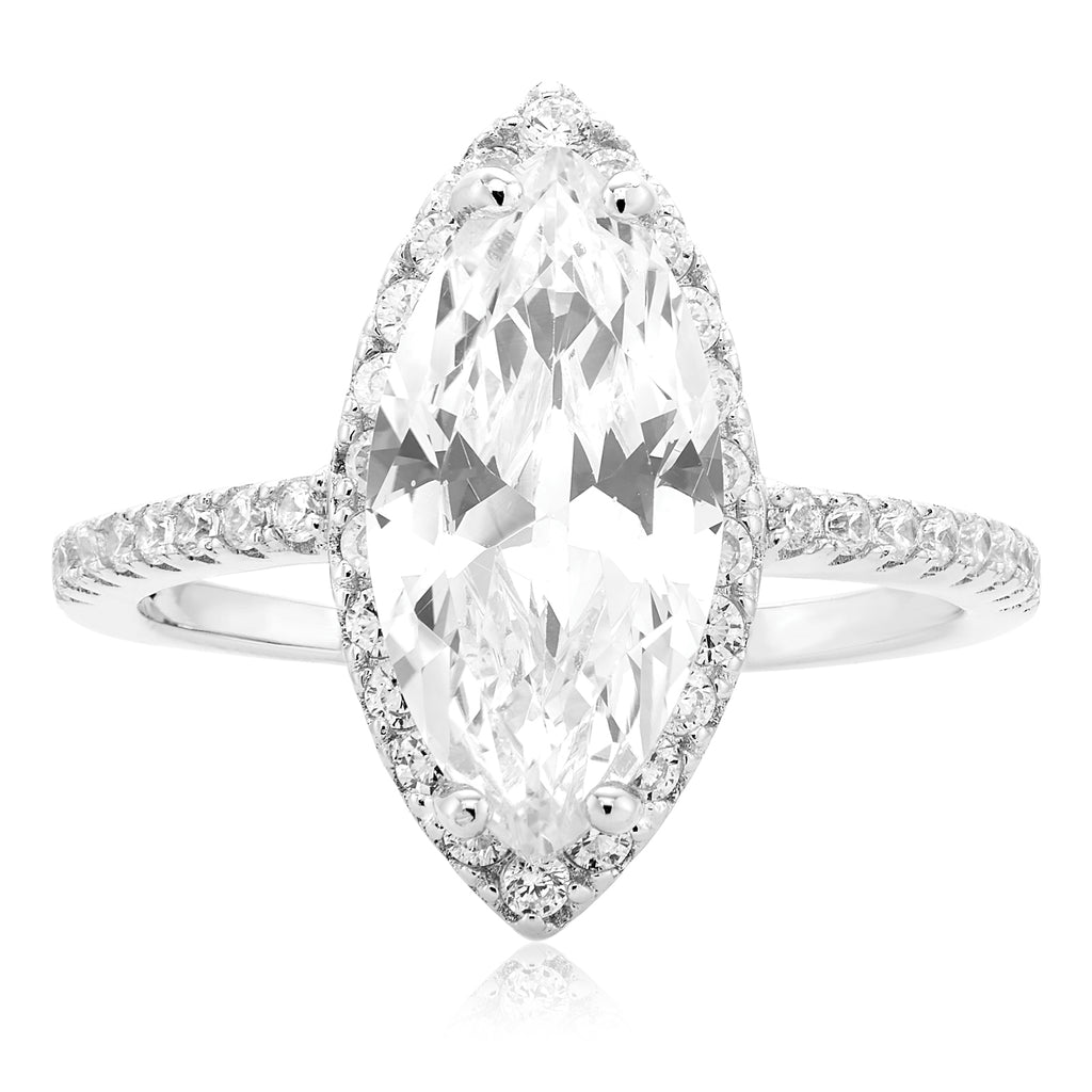 Sterling Silver Marquise & Round Cubic Zirconia Ring