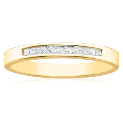 9ct Yellow Gold Princess Cut with 0.15 CARAT tw of Diamonds Wedding Bands