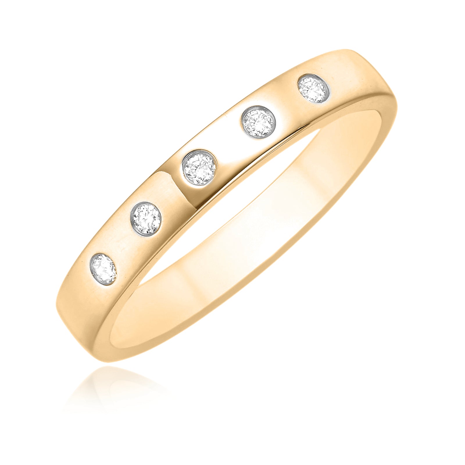 9ct Yellow Gold Round Brilliant Cut with 0.06 ct tw of Diamonds Ring ...