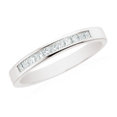 9ct White Gold with Princess Cut 1/4 CARAT tw of Diamonds Wedding Band