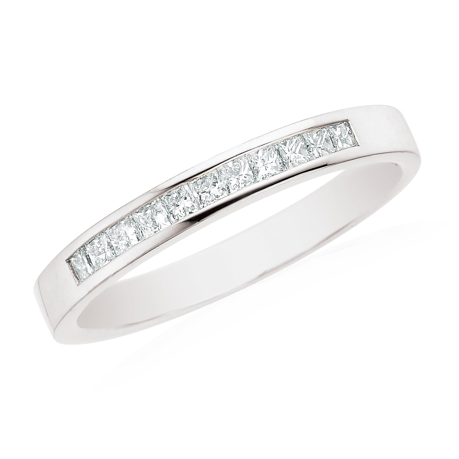 9ct White Gold with Princess Cut 1/4 CARAT tw of Diamonds Wedding Band