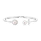 Sterling Silver  Cubic Zirconia Fresh Water Pearl Hinge Bracelet