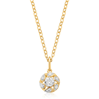 9ct Yellow Gold Round Brilliant Cut 0.15 Carat tw of Diamonds Pendant