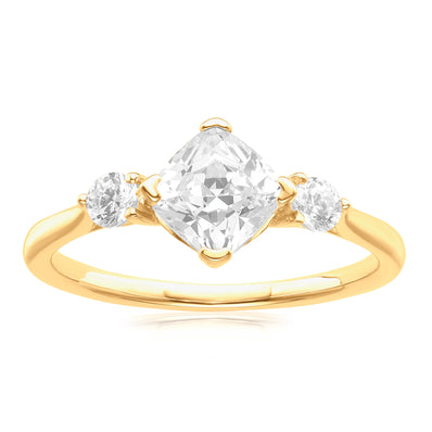 HUSH 9ct Yellow Gold Princess & Round Brilliant Cut 1.20 Carat tw of Diamond Simulants Ring