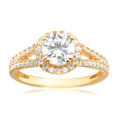 HUSH 9ct Yellow Gold Round Brilliant Cut 1.35 Carat tw of Diamond Simulants Ring