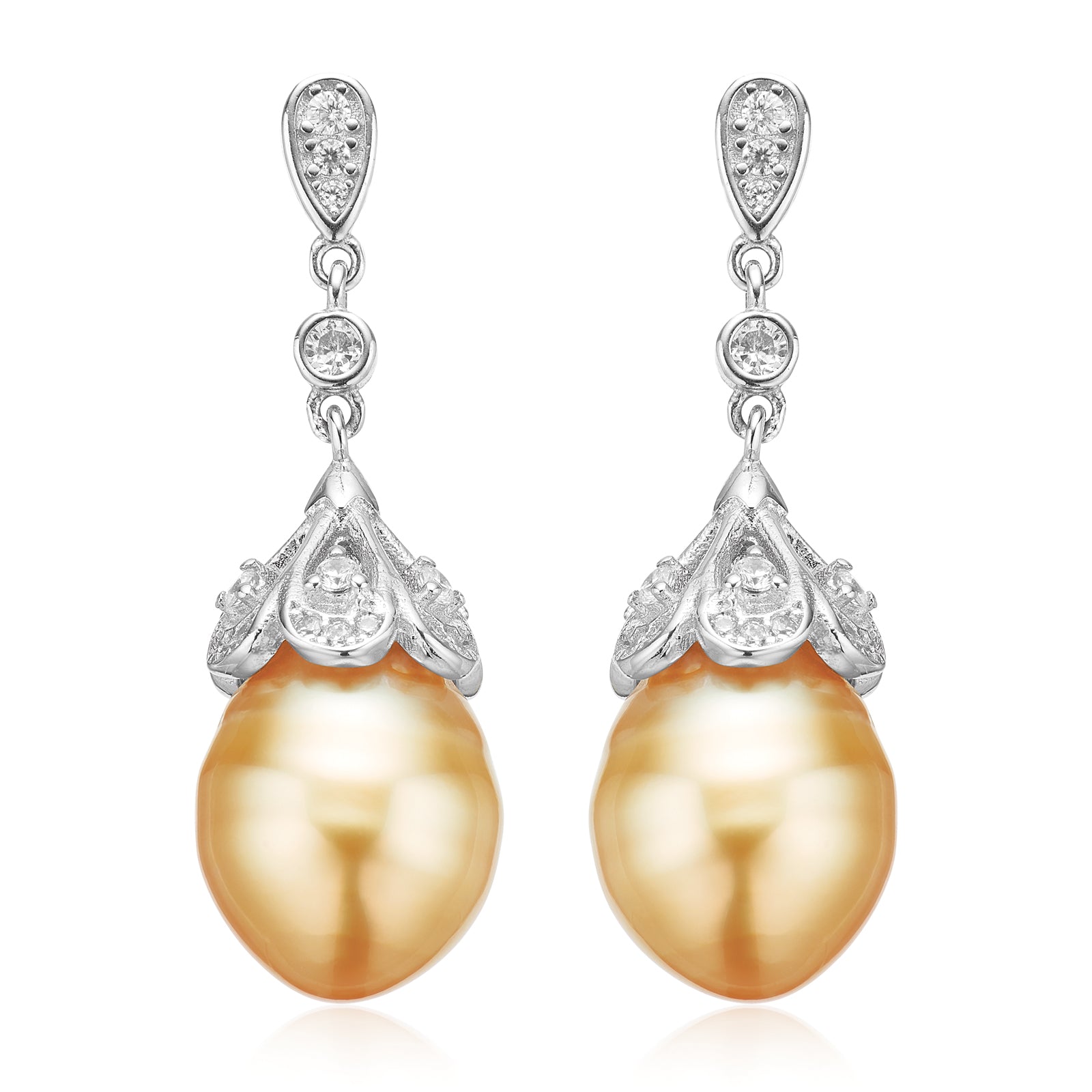 Sterling Silver Pearl & Cubic Zirconia Drop Earrings
