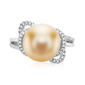 Sterling Silver 11-12mm Golden South Sea Pearl & Cubic Zirconia Ring