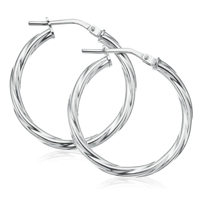 Sterling Silver 20x2mm Round Twist  Hoop Earrings