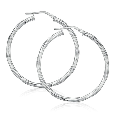 Sterling Silver 30x2mm Round Twist Hoop Earrings