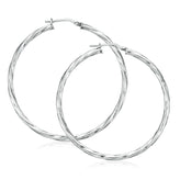 Sterling Silver 40x2mm Round Twist Hoop Earrings