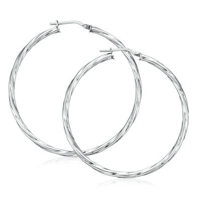 Sterling Silver 40x2mm Round Twist Hoop Earrings