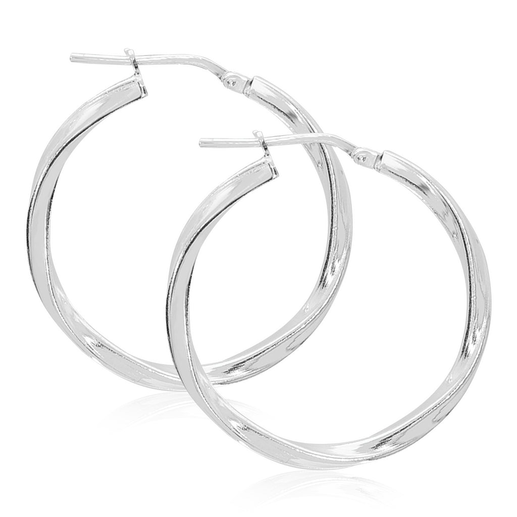 Sterling Silver 25x2.5mm Twist  Hoop Earrings
