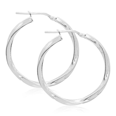 Sterling Silver 25x2.5mm Twist  Hoop Earrings