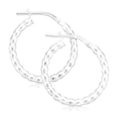 Sterling Silver 20x2.3mm Patterned Hoop Earrings