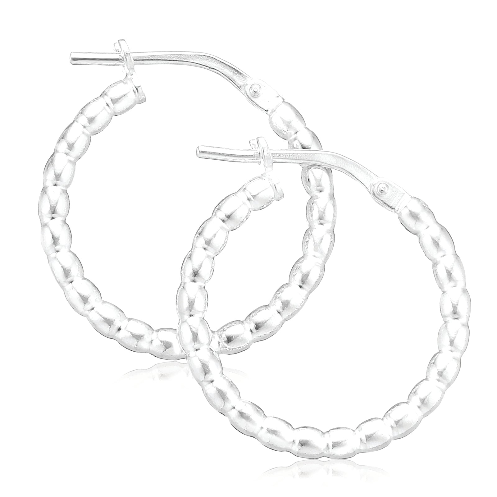 Sterling Silver 20x2.3mm Patterned Hoop Earrings