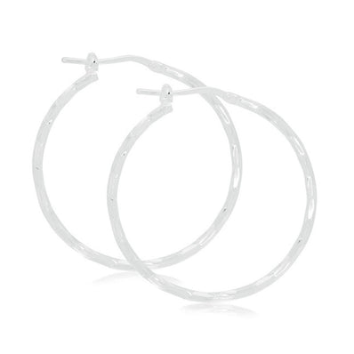 Sterling Silver 30x1.8mm Pattern Hoops