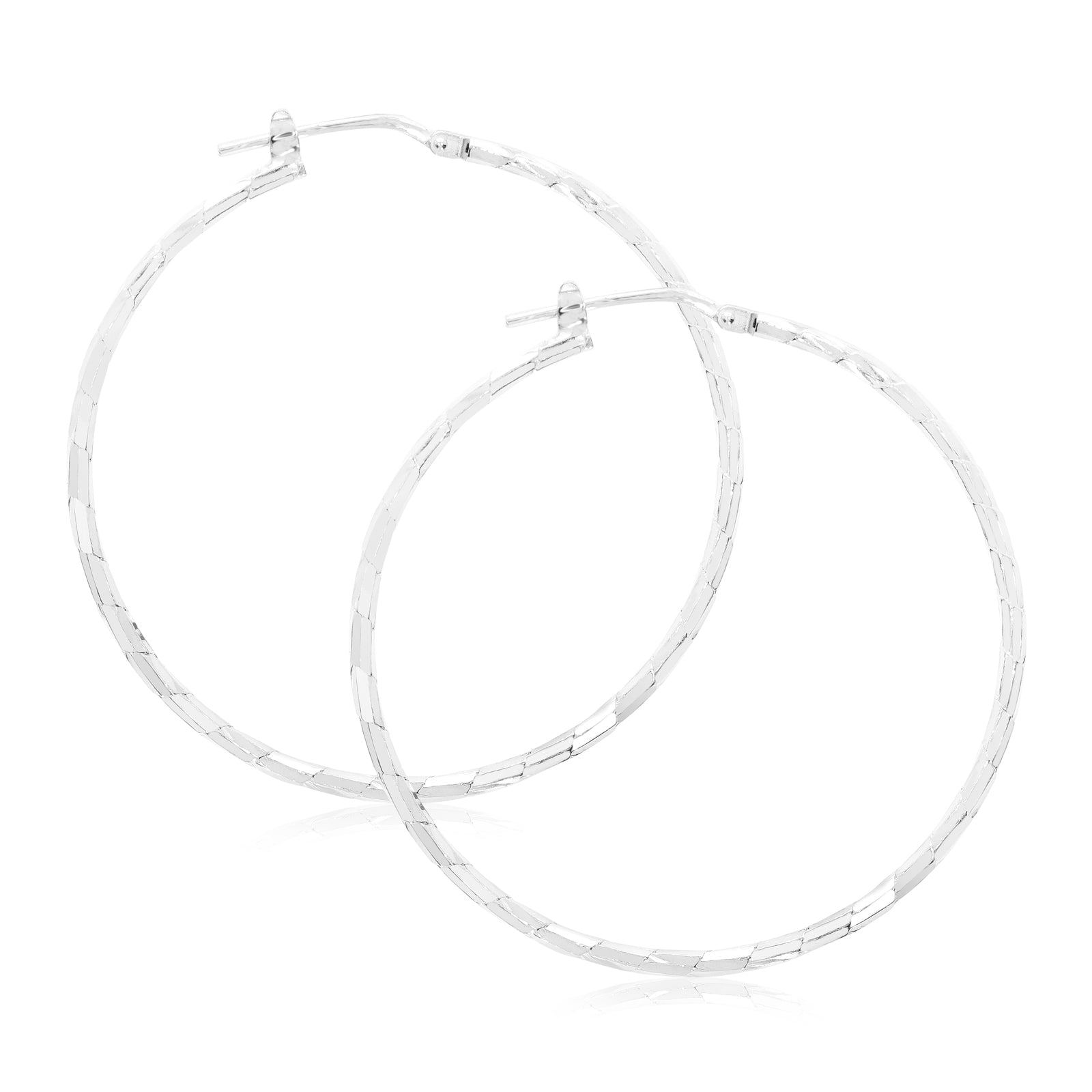 Sterling Silver 40mm Patterned Hoop Earrings