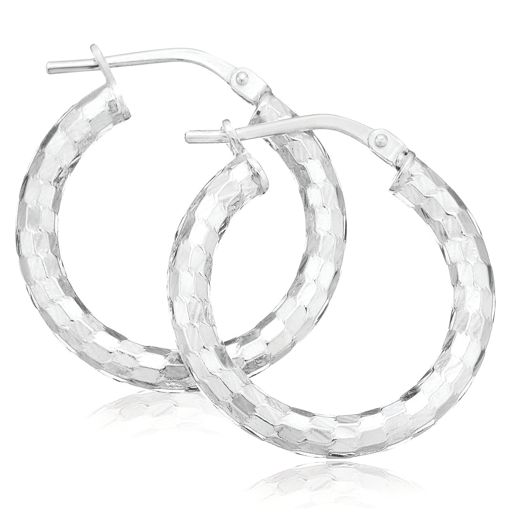 Sterling Silver 15x3mm Round Pattern Hoops