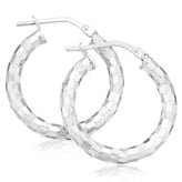Sterling Silver 15x3mm Round Pattern Hoops