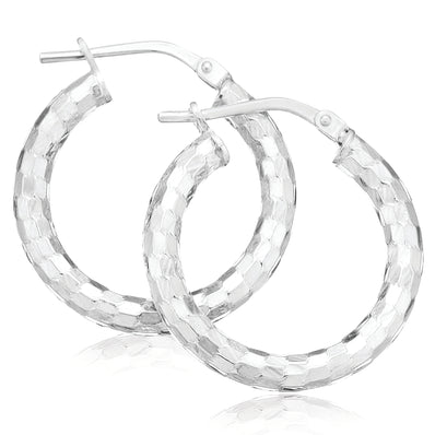 Sterling Silver 15x3mm Round Pattern Hoops