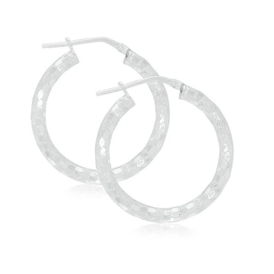 Sterling Silver 20x3mm Round Pattern Hoops