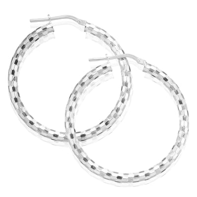 Sterling Silver 30x3mm Patterned Hoop Earrings