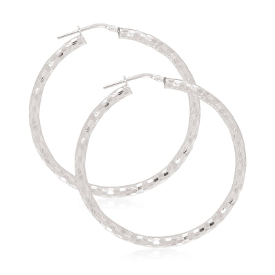 Sterling Silver40x3 mm Pattern  Hoop Earrings