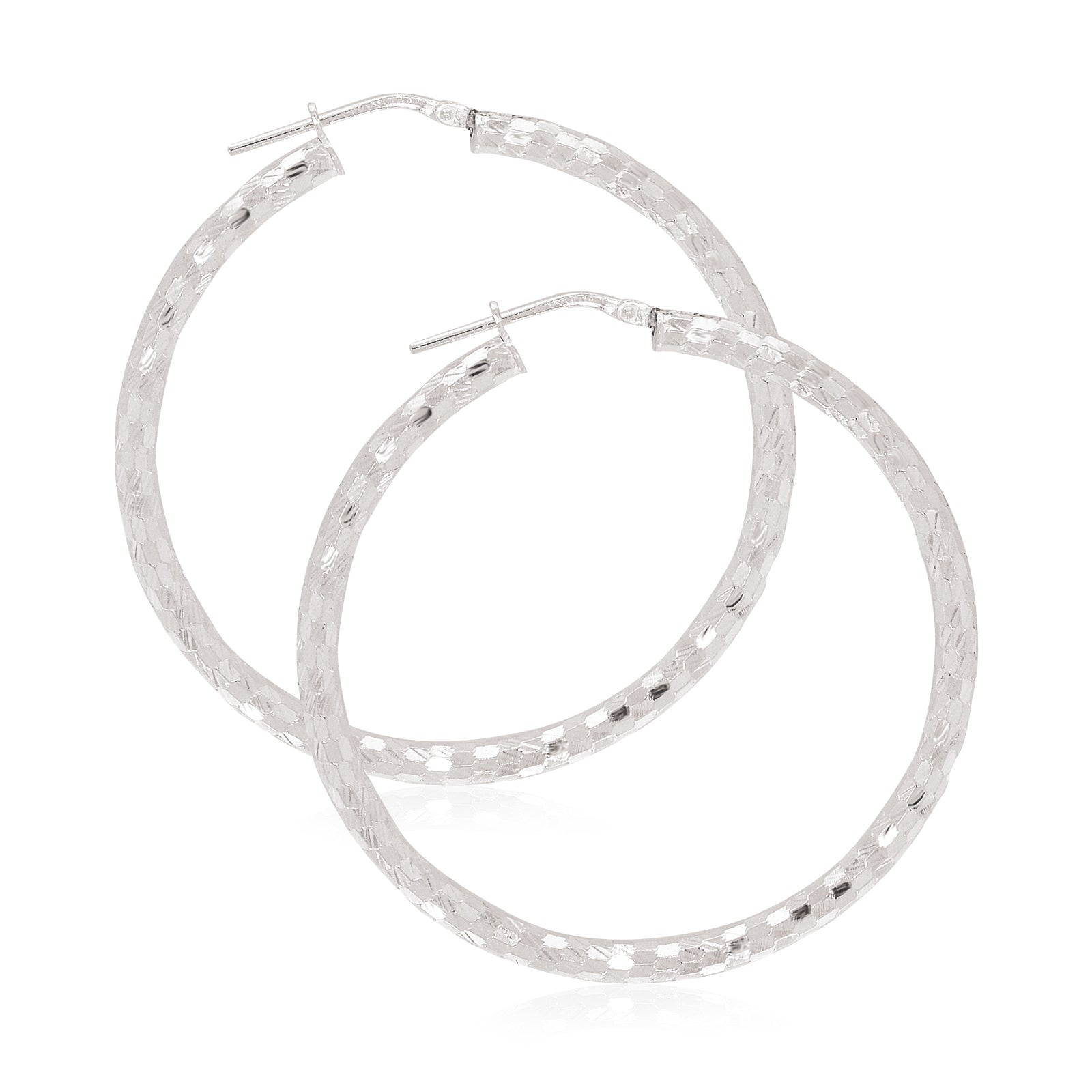 Sterling Silver40x3 mm Pattern  Hoop Earrings