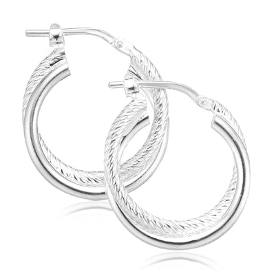 Sterling Silver 15x2mm Double Twist Hoop Earrings