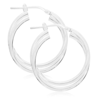 Sterling Silver 20mm Double Twist Hoop Earrings