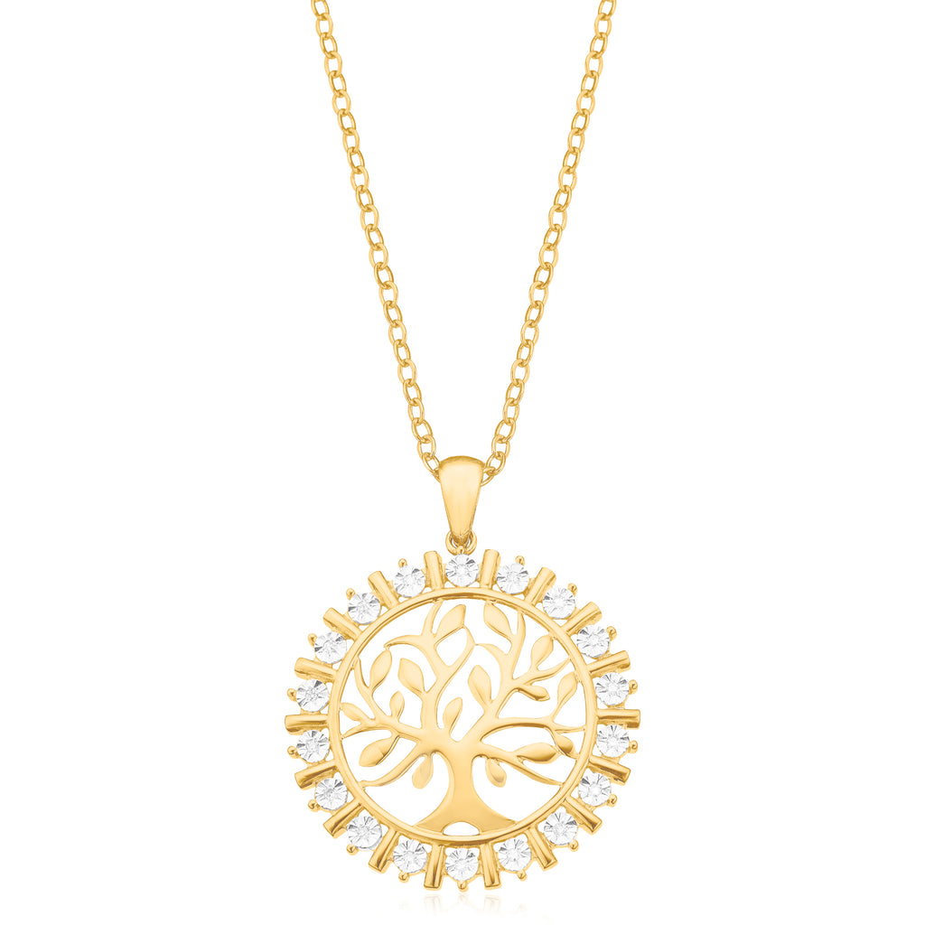 9ct Yellow Gold Diamond Set Tree of Life Pendant