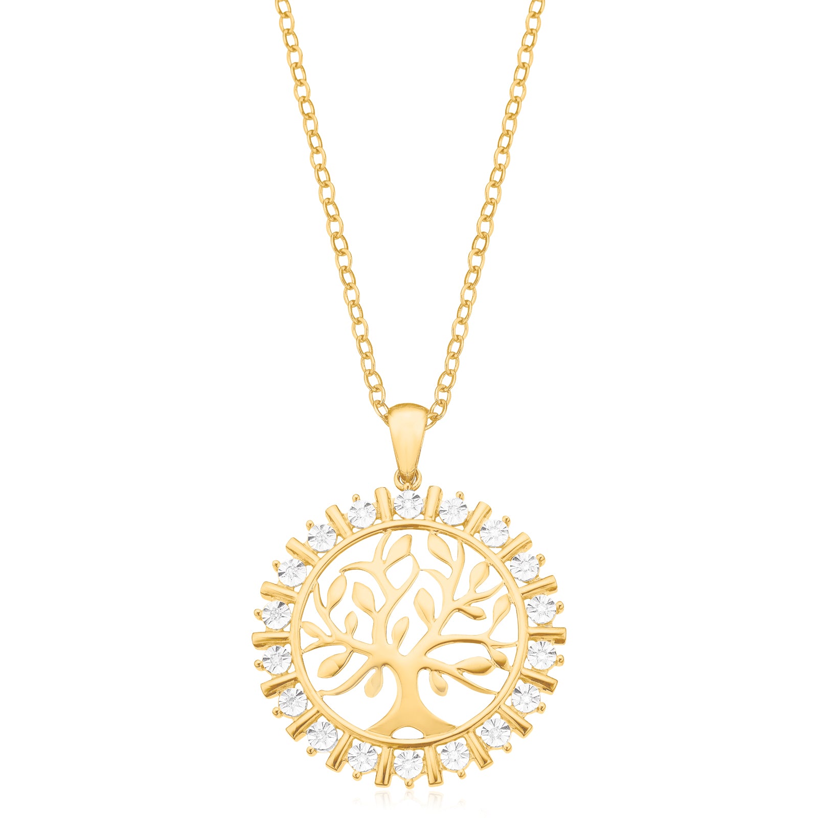 9ct Yellow Gold Diamond Set Tree of Life Pendant