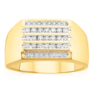 9ct Yellow Gold 1/2 CARAT tw of Diamonds Five Row Mens Ring