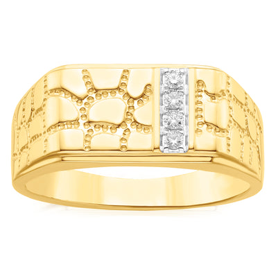 9ct Yellow Gold0.10 CARAT tw of Diamonds Stone Wall Design Mens Ring