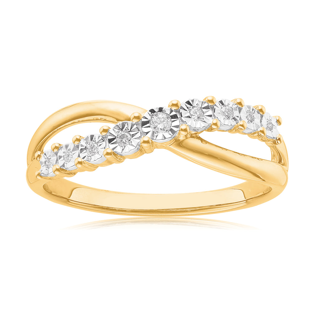 9ct Yellow Gold Diamond Set Twist Ring