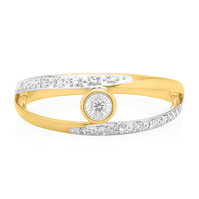 9ct Two Tone Gold Round Brilliant Cut 0.13 Carat tw of Diamond Dress Ring