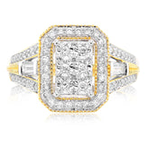 9ct Yellow Gold Round Brilliant & Baguette Cut 1/2 CARAT tw of Diamonds Ring